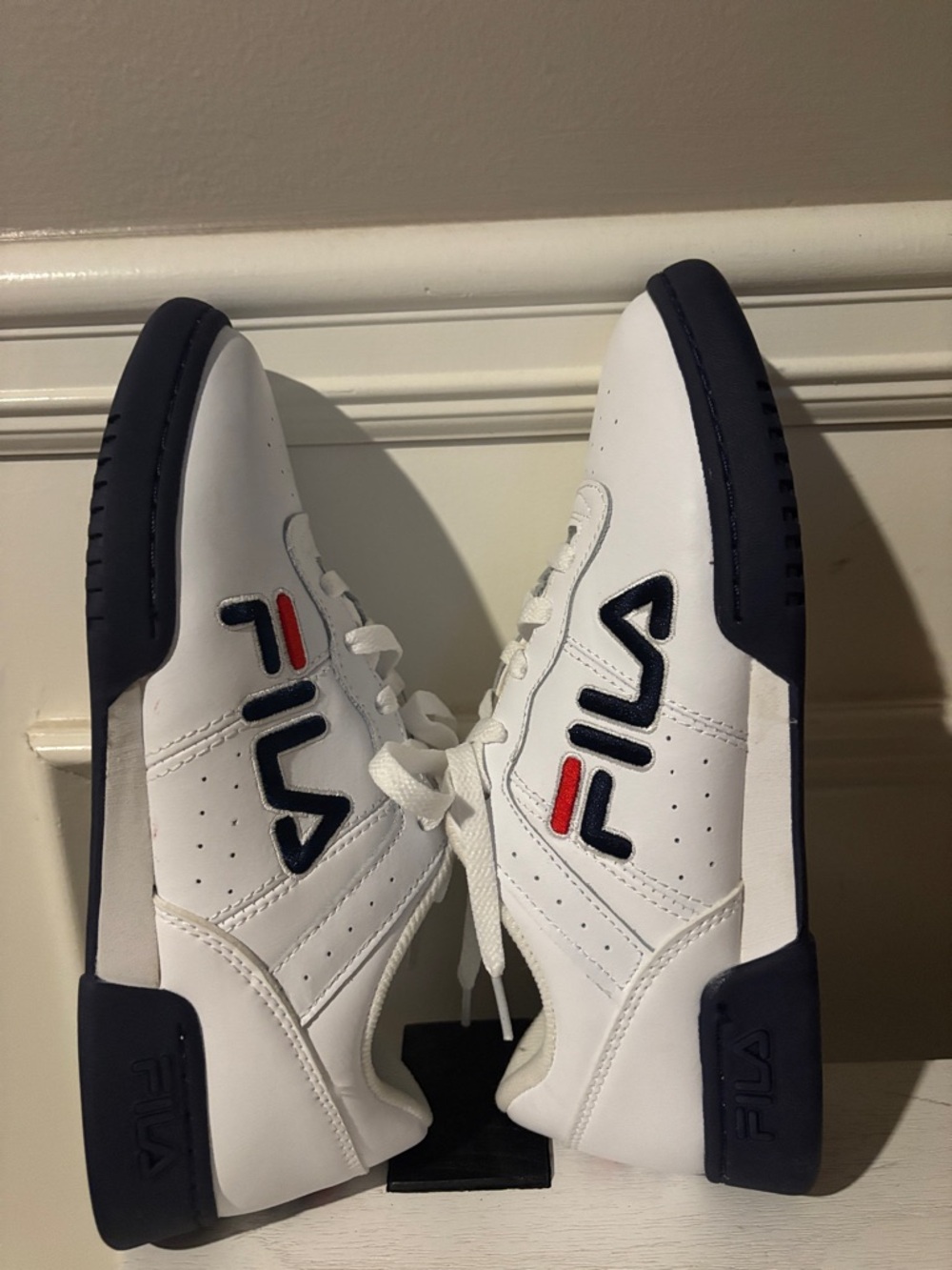 New! FILA Woman Original Fitness White & Navy Low-Top Sneakers